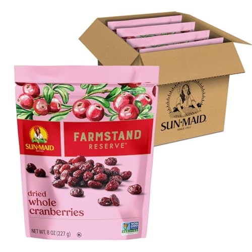 Sun-Maid Farmstand Reserve Whole Dried Cranberries - (4 Pack) 8 oz Resealable Bag - Dried Fruit for Holiday Snacks and C