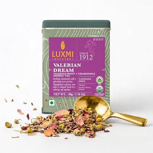 Luxmi Estates Organic Valerian Root, Chamomile, & Lavender Loose Leaf Tea 50g/1.76oz (25 cups) for Sleep | Caffeine Free
