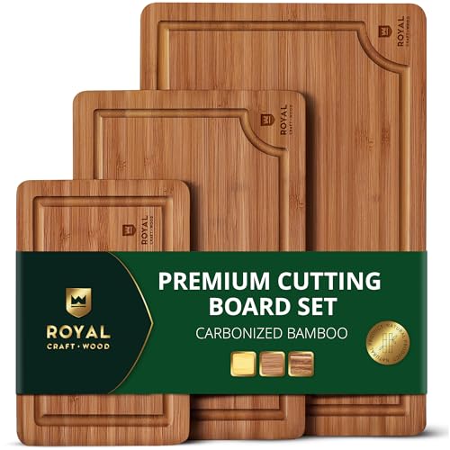 ROYAL CRAFT WOOD Wooden Cutting Boards for Kitchen Meal Prep & Serving - Non Toxic Bamboo Wood Cutting Board Set with De