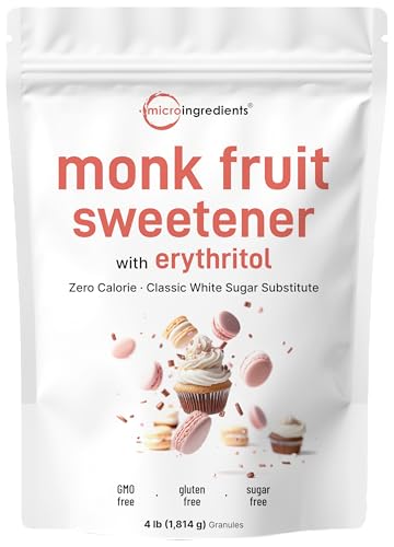 Monk Fruit Sweetener with Erythritol Granules, 4 Pounds, No After Taste, 1:1 White Sugar Substitute, Keto Diet Friendly,