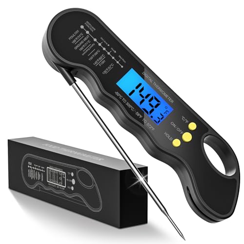Instant Read Meat Thermometer, Fast & Accurate Digital Food Thermometer with Backlight, Waterproof & Magnet for Grilling