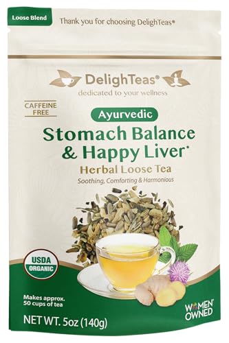 DelighTeas Stomach & Liver Tea | Ayurvedic Herbal Blend for Digestion | Organic Milk Thistle, Fennel, Ginger, Peppermint