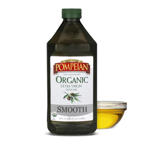 Pompeian Smooth Organic Extra Virgin Olive Oil - 68 fl oz (2 L) First Cold Pressed Olive Oil for Cooking - Smooth Taste 