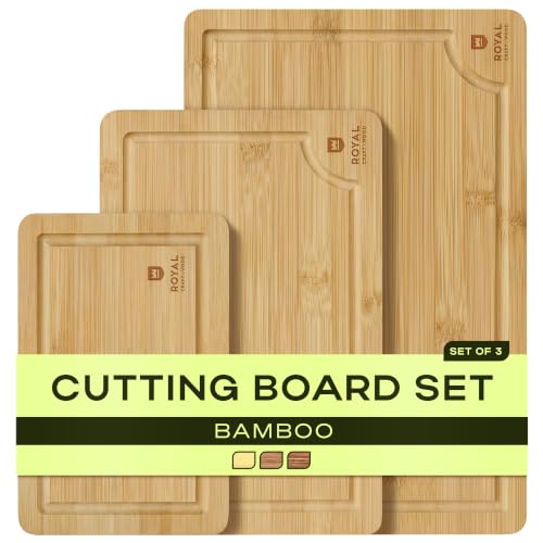 ROYAL CRAFT WOOD Wooden Cutting Boards for Kitchen Meal Prep & Serving - Bamboo Wood Serving Board Set with Deep Juice G