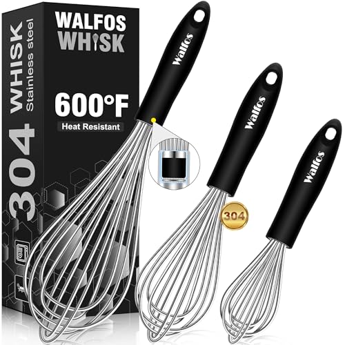 Stainless Steel Wire Whisk Set - 3 Packs Balloon Whisk, Thick Wire Wisk ＆ Strong Handles, Egg Frother for Cooking, Blend