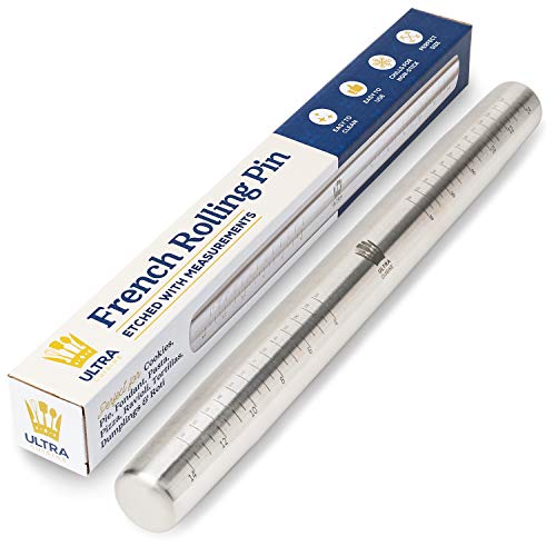 Ultra Cuisine French Rolling Pin for Baking – Tapered Stainless Steel Design with Measurements, Professional or Home Use