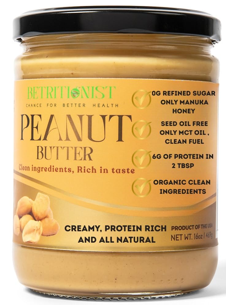 Betritionist - Creamy Manuka honey Clean Protein Organic Peanut Butter,Valencia, energy boost,16 oz,Made with MCT oil, V