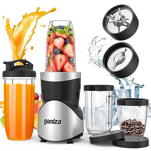 Ganiza Smoothie Blender, 900W Blenders for Shakes and Smoothies, 15-Piece Personal Blender and Grinder Combo for Kitchen