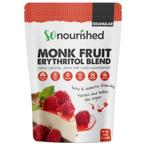 So Nourished Monk Fruit Sweetener with Erythritol Granular - 1:1 Sugar Substitute, Keto - 0 Calorie, 0 Net Carb, Non-GMO