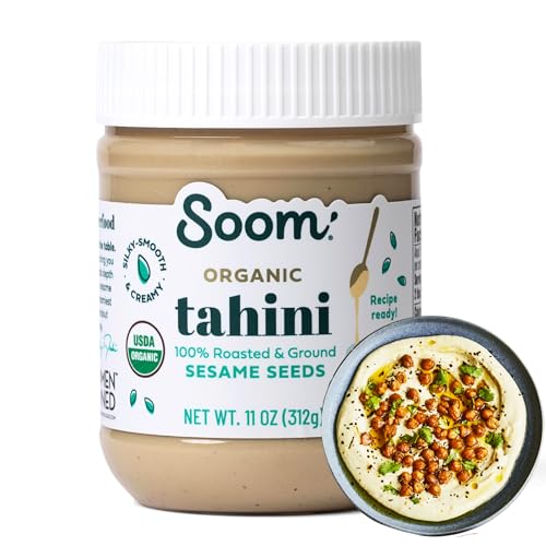 Soom Foods Organic Tahini 11oz (1 Pack) | Roasted & Ground Sesame Seed Paste | Creamy Tahini for Dubai Chocolate, Hummus