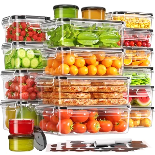 KEMETHY 36-Piece Food Storage Containers with Lids(18 Container & 18 Lid), Plastic Food Containers for Pantry & Kitchen 