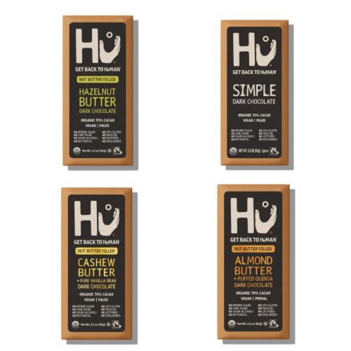 Hu Chocolate Dark Chocolate Variety Pack, 4 Flavors, 4 Pack, Assorted Dark Chocolate Bars, Individually Packaged Sweet T