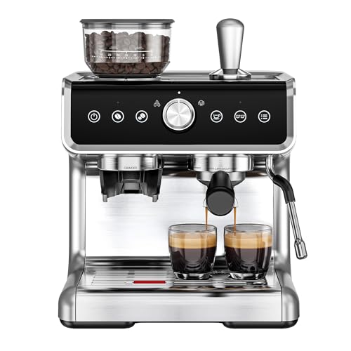 EUHOMY Espresso Machine with Grinder, 20 Bar Professional Espresso Coffee Maker for Home,with Milk Frother for Latte, Ca