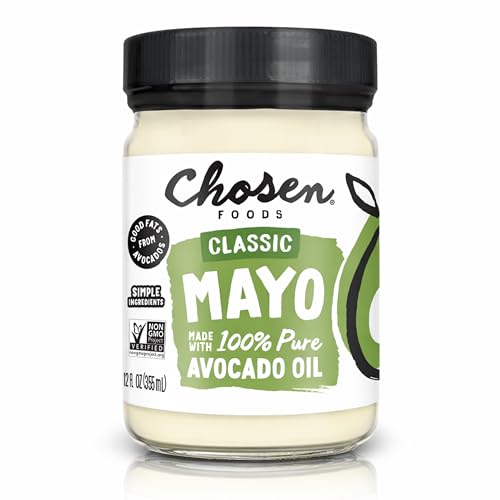 Chosen Foods Classic Mayo, 12 Fl Oz - 100% Pure Avocado Oil-Based Mayonnaise - Non-GMO, Gluten-Free, Keto Friendly - 355