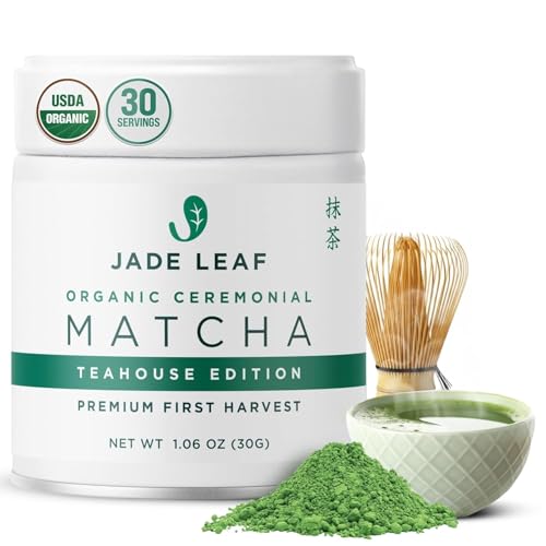 Jade Leaf Matcha Organic Ceremonial Grade Teahouse Edition Matcha Powder - 100% Pure Japanese Premium First Harvest Gree