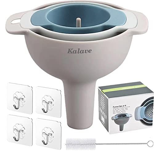 Set of 4 Funnels for Filling Bottles, BPA-Free Food Grade Kitchen Funnels with Detachable Strainer Filter for Kitchen Us