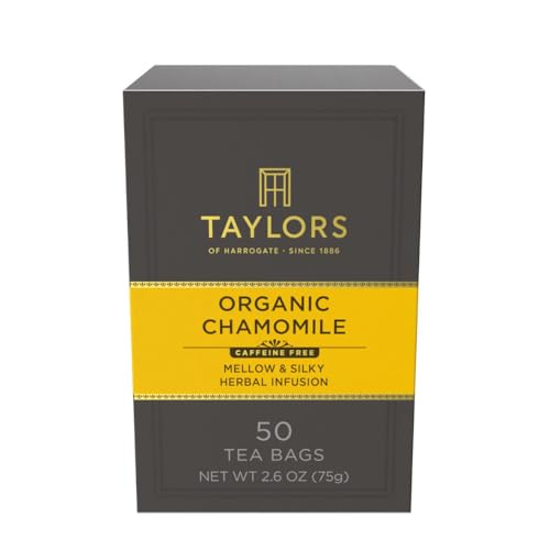 Taylors of Harrogate Organic Chamomile, Herbal Tea, Pillow Bags, 50 Count (Pack of 1), Mellow, Silky & Soft, Caffeine-Fr