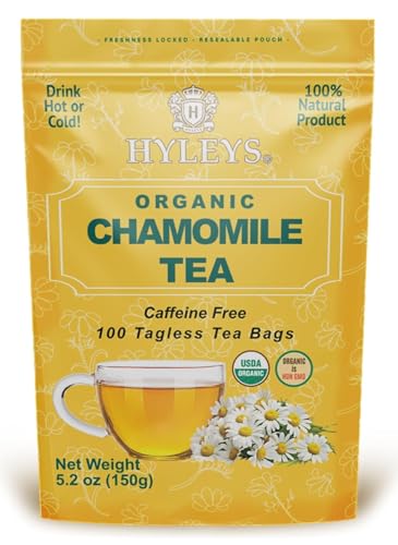 Hyleys Chamomile Tea Organic - 100 Tea Bags - Caffeine Free Herbal Tea