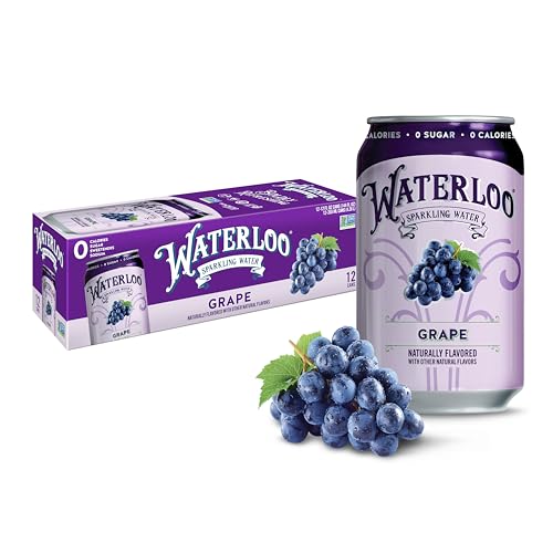 Waterloo Sparkling Water, Grape Naturally Flavored, 12 Fl Oz Cans (Pack of 12) – Zero Calories and Zero Sugar or Sweeten