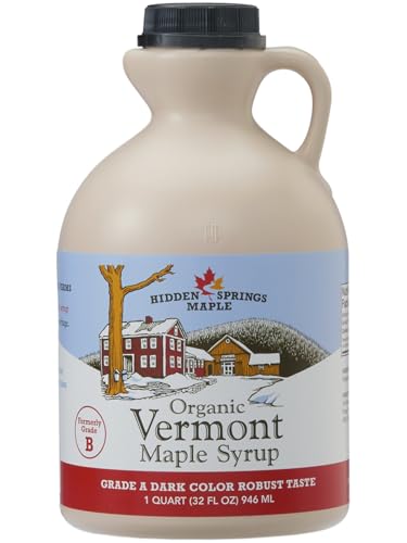 Hidden Springs Maple Organic Vermont Maple Syrup, Grade A Dark Robust (Formerly Grade B), 32 Ounce, 1 Quart, Family Farm