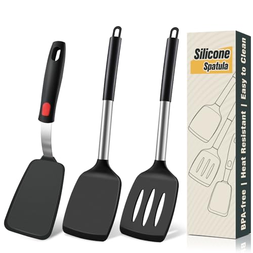 Silicone Spatula Set, Heat Resistant Solid & Slotted Turner for Non-Stick Pans, Silicone Cooking Utensils Set, BPA-Free,
