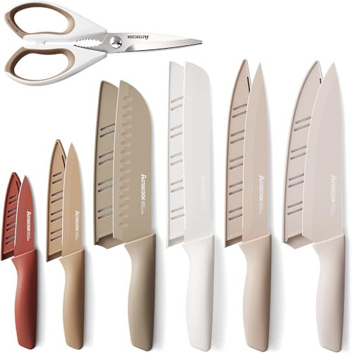 Astercook Knife Set, 13 Pieces Kitchen Knives Set with Healthy Anti-Rust Coating, Dishwasher Safe, Stainless Steel Chef 