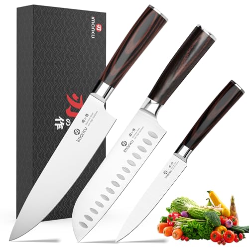 imarku 3 Pieces Knife Set, Japanese High Carbon Stainless Steel Chef Knife Set, Professional Chef Knives with Ergonomic 
