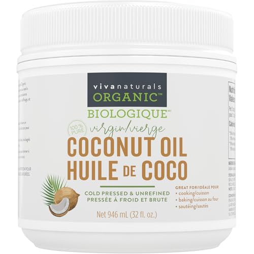 Viva Naturals Organic Coconut Oil, 32 fl oz – Unrefined, Cold-Pressed Extra Virgin Coconut Oil, USDA Organic & Non-GMO, 