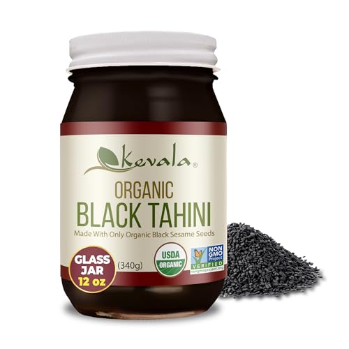 Kevala Organic Black Tahini - 12 oz, 340g, Gluten Free Black Sesame Paste | Peanut Free Kitchen Pantry Staple, Great to 