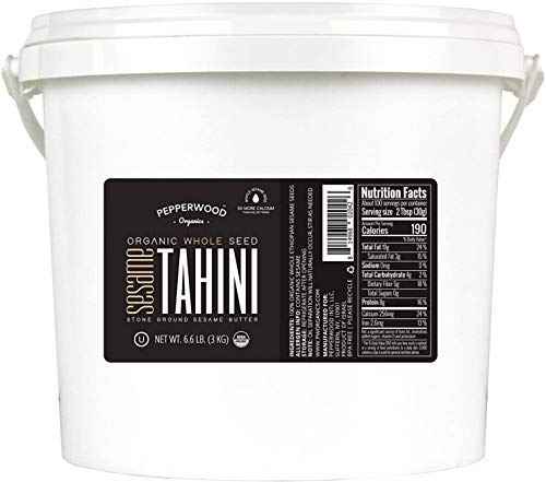 Organic Whole Sesame Tahini Paste - Bulk 6.6lb Bucket - Unhulled & Stone-Ground - Silky Smooth Texture in Hummus, Dips, 