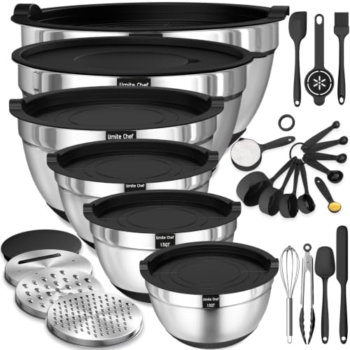 Thickened Heavy-Duty 26pcs Stainless Steel Bowl, Mixing Bowl Set with Lid, Grater Attachment, Non-Slip Bottom and Kitche