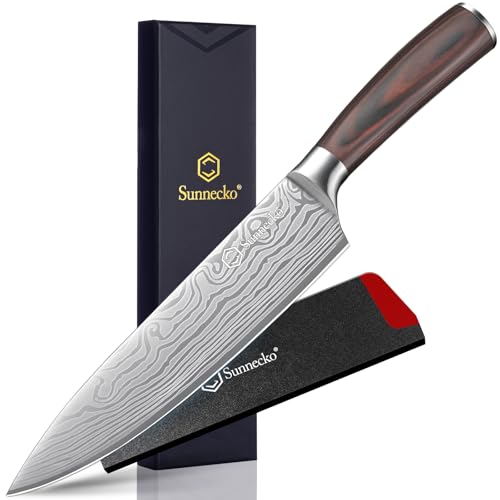 Sunnecko 8 Inch Chef Knife - Ultra Sharp 12-15 Degree Edge Kitchen Knife for Meat Vegetable Cutting Japanese Style, High
