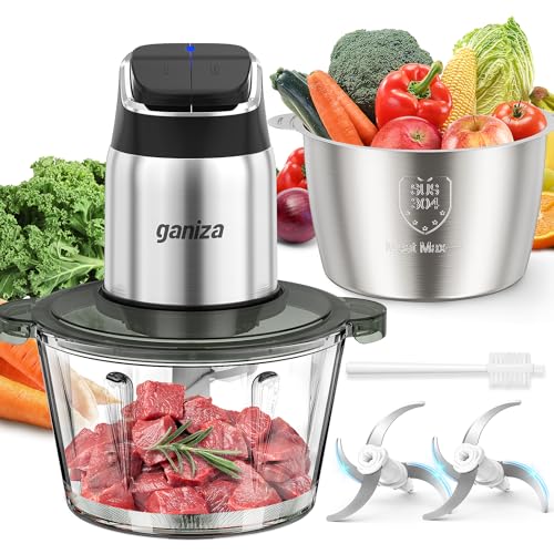 Ganiza Food Processor with Dual Bowls, 2-Speed Food Chopper & Meat Grinder