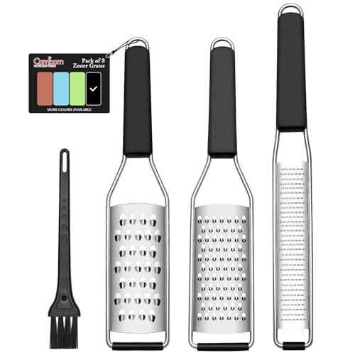 Cambom Lemon Zester Grater Three-piece Suit - Heavy Duty Kitchen Tool for Parmesan Cheese, Ginger, Garlic, Nutmeg, Choco