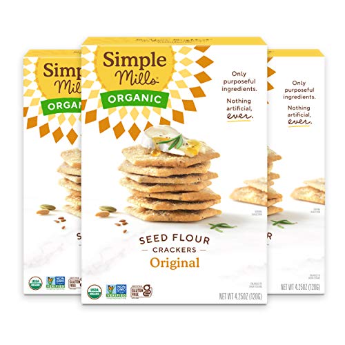 Simple Mills Organic Seed Crackers, Original, Gluten Free, Flax Seed, Sunflower Seeds, Corn Free, Low-Calorie Snacks, Pl