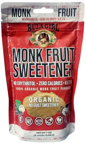 Hula Girl Monk Fruit Sweetener 100% Organic Monk Fruit Juice Powder Extract, No Erythritol, Zero Calories and Carbs, Ket
