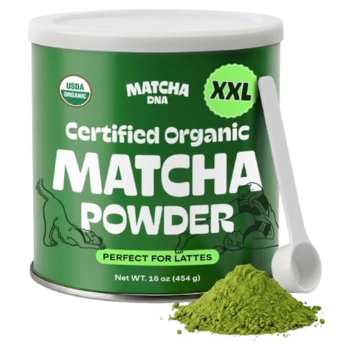 Matcha DNA Organic Matcha Powder - XXL 16oz TIN – Matcha Green Tea - USDA Organic Gluten-Free Vegan, Unsweetened No Addi