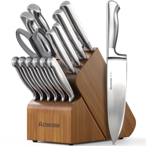 Astercook Knife Set 15 Piece German Steel Kitchen Knife Block Set