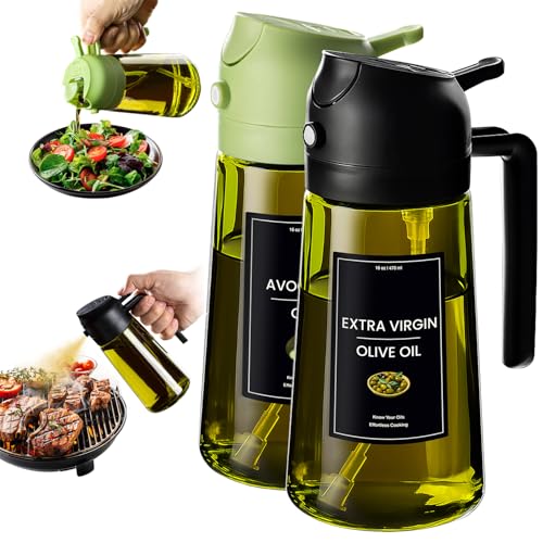 CXINYI - 16oz/470ml Olive Oil Dispenser for Kitchen with Stickers - 2 in 1 Olive Oil Sprayer for Cooking, Air Fryer, and