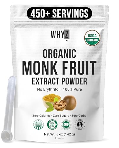 Organic Monk Fruit Extract, 5 oz, Pure Monk Fruit Sweetener Organic No Erythritol and Zero Calorie, Sugar Substitute, Po