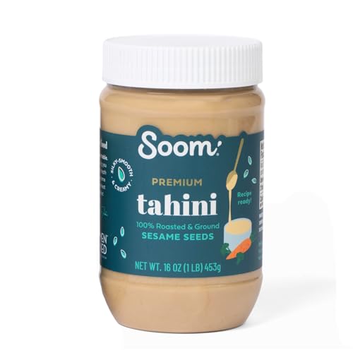 Soom Foods Premium Tahini 16oz (1 Pack) | Roasted & Ground Sesame Seed Paste | Creamy Tahini for Dubai Chocolate, Hummus