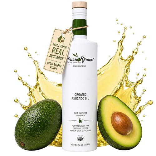 Pura Grove Organic Avocado Oil For Cooking - High Smoke Point Cold Pressed Premium Grade Avocado Oil - 16.9 Fl Oz Opaque