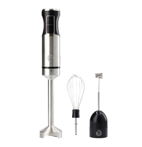 MasterChef Immersion Blender Handheld with Electric Whisk & Milk Frother Attachments, Hand Held Stainless Steel Stick Em