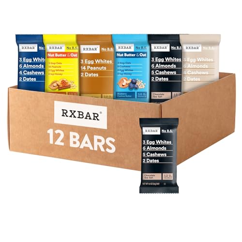 RXBAR Protein Bars, 12g Protein, Gluten Free Snacks, 6-Flavor Variety Pack (12 Bars)