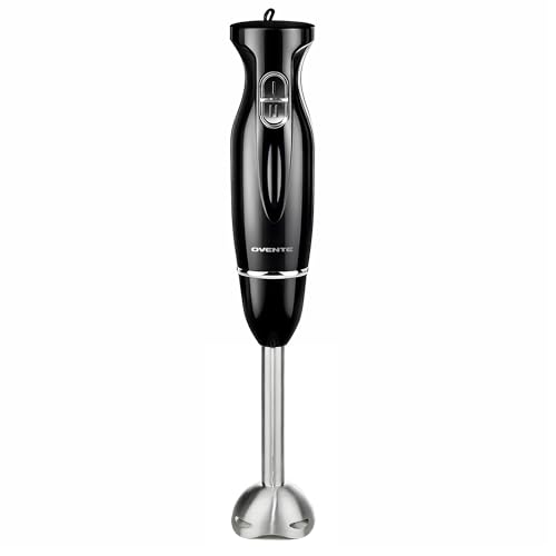 OVENTE Immersion Hand Blender, 300W Electric Handheld Stick Mixer with 2 Mixing Speeds and Stainless Steel Blades for Sm