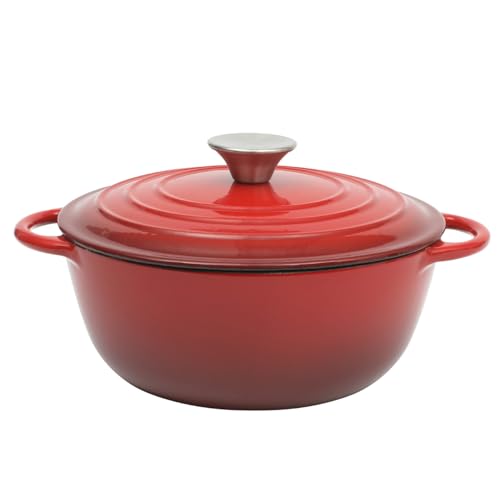 Gibson Home Addlestone 2.65 Quart Round Enamel Cast Iron Dutch Oven Pot With Lid & Dual Handles - Gradient Red