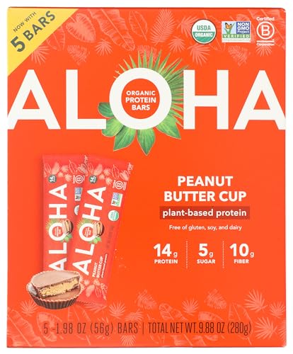 Aloha Organic Peanut Butter Cup Protein Bar 5 Count, 1.98 OZ