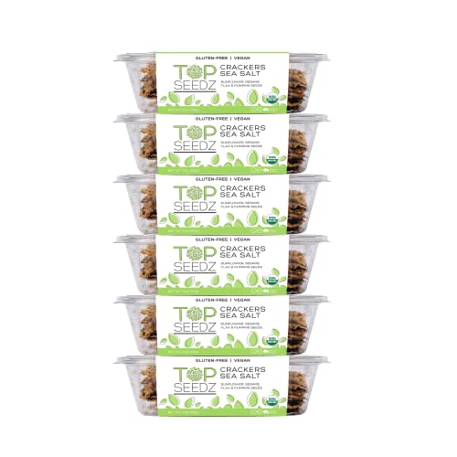 Top Seedz Certified Organic Gluten Free Sea Salt Seed Crackers | 6-Pack | 5 Ounces | Healthy Vegan Crackers with Plant B