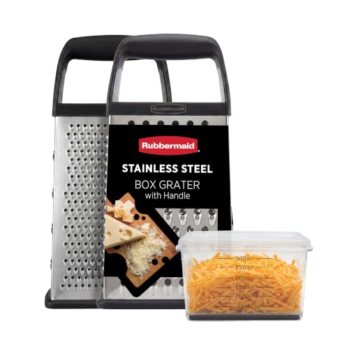 Rubbermaid EZ Grip Box Grater, Stainless Steel Cheese Grater & Container - BPA Free Multi-Surface Cheese Shredder & Food
