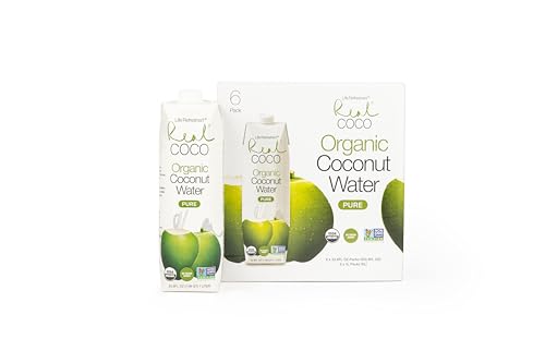 Real Coco Organic Pure Coconut Water (6-Pack 1L), USDA Organic, No Added Sugar, Plant Based, Packed with Electrolytes, V